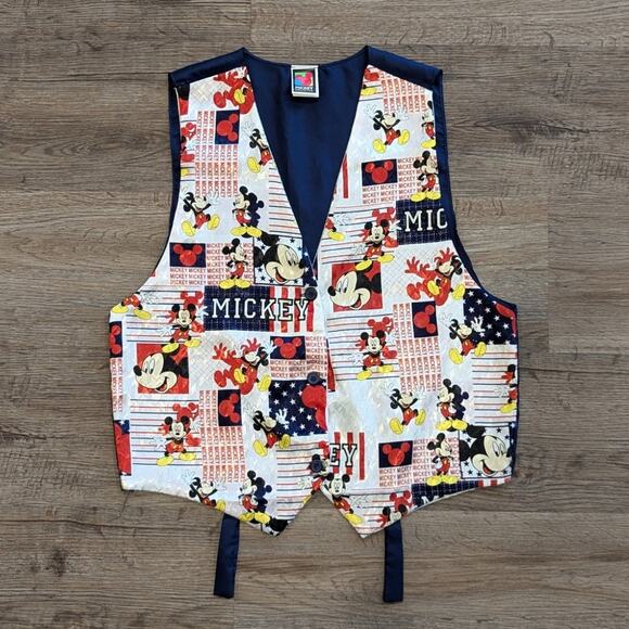 Mickey Mouse Satin Vest Vintage Red White Blue Patriotic Disney OSFM - Picture 1 of 8